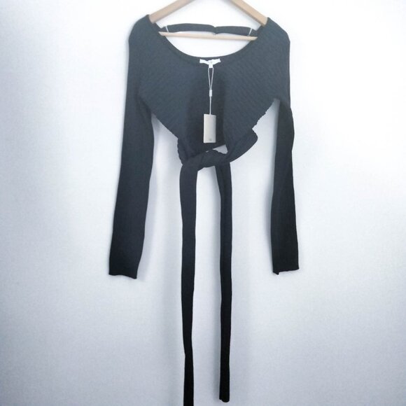 Tibi Tech Poly Ribbed Decollette Wrap Sweater in  Blue Black Large NWT - Picture 6 of 13